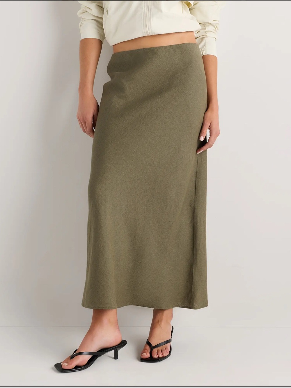 Quince Womens 100% European Linen Midi Slip Skirt Green Size Small NEW